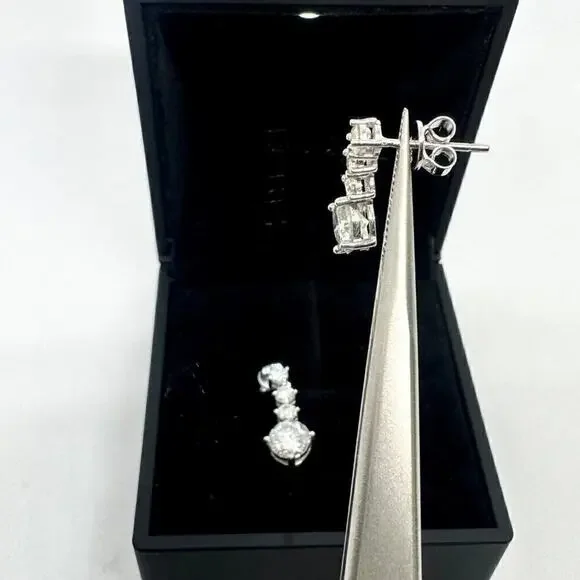 Moissanite Diamond Earrings Hanging Drop Studs 2.6 Ct Brilliant Round Cut - Picture 4 of 9